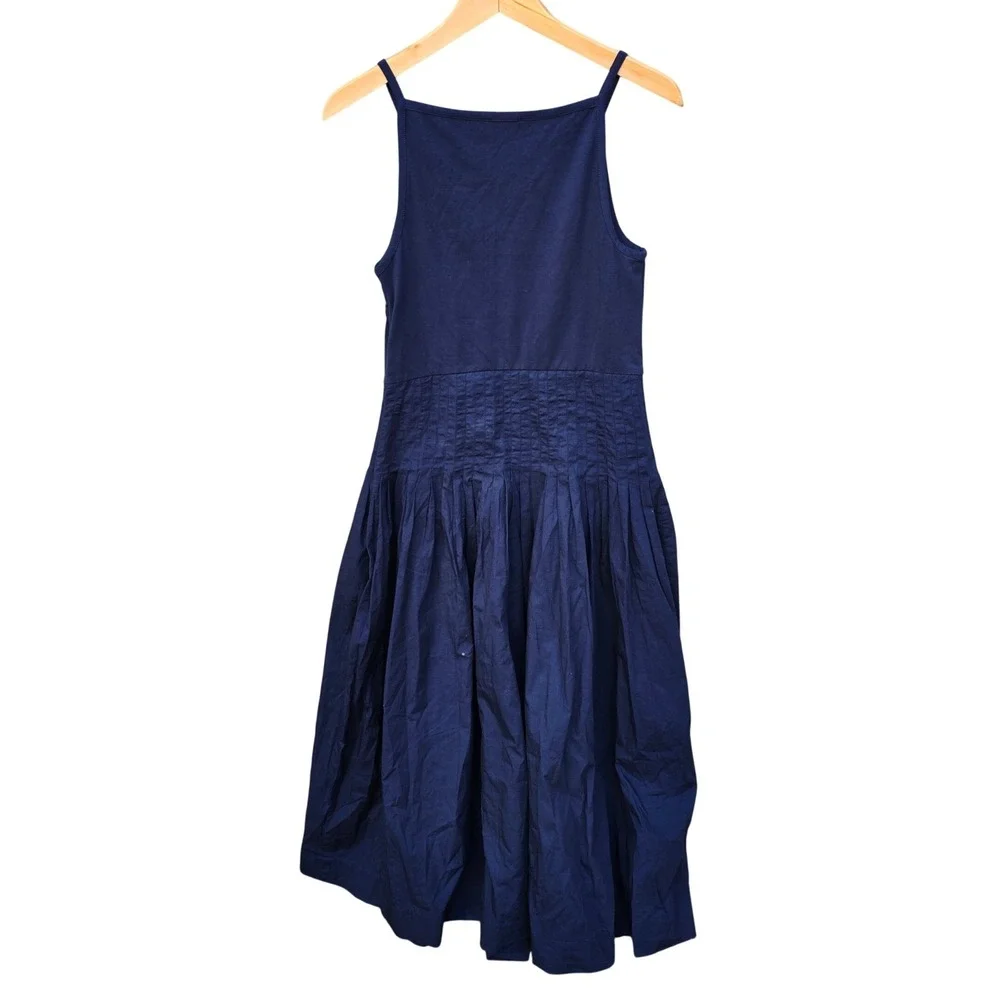 J. Crew NWT Pintuck Mixy Dress Navy Blue Square Neck Midi Pleated Waist Size M